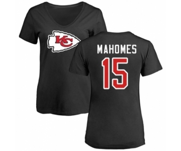 NFL Women's Nike Kansas City Chiefs #15 Patrick Mahomes Black Name & Number Logo Slim Fit T-Shirt