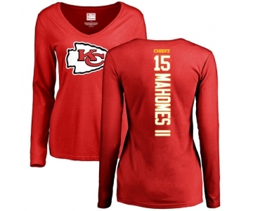 NFL Women's Nike Kansas City Chiefs #15 Patrick Mahomes II Red Backer Slim Fit Long Sleeve T-Shirt