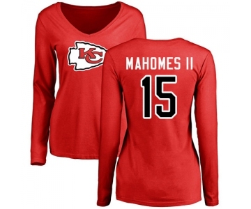 NFL Women's Nike Kansas City Chiefs #15 Patrick Mahomes II Red Name & Number Logo Slim Fit Long Sleeve T-Shirt