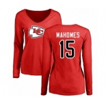 NFL Women's Nike Kansas City Chiefs #15 Patrick Mahomes Red Name & Number Logo Slim Fit Long Sleeve T-Shirt