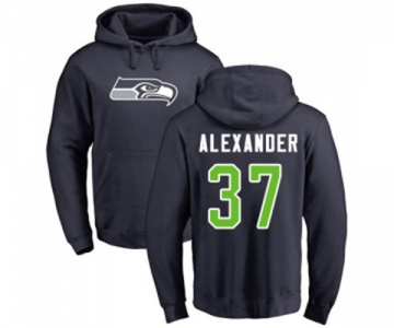 Football Seattle Seahawks #37 Shaun Alexander Navy Blue Name & Number Logo Pullover Hoodie