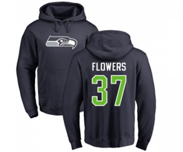 Football Seattle Seahawks #37 Tre Flowers Navy Blue Name & Number Logo Pullover Hoodie