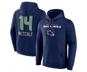 Men's Seattle Seahawks #14 DK Metcalf Navy Team Wordmark Player Name & Number Pullover Hoodie