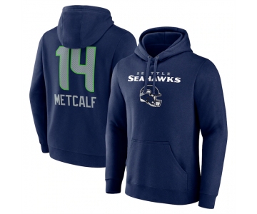 Men's Seattle Seahawks #14 DK Metcalf Navy Team Wordmark Player Name & Number Pullover Hoodie