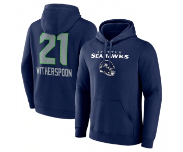 Men's Seattle Seahawks #21 Devon Witherspoon Navy Team Wordmark Player Name & Number Pullover Hoodie