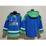 Men's Seattle Seahawks Blank Royal Ageless Must-Have Lace-Up Pullover Hoodie