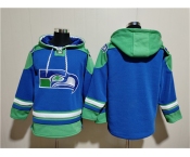 Men's Seattle Seahawks Blank Royal Ageless Must-Have Lace-Up Pullover Hoodie