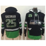 Nike Seahawks #25 Richard Sherman Navy Blue Green Name & Number Pullover NFL Hoodie