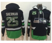 Nike Seahawks #25 Richard Sherman Navy Blue Green Name & Number Pullover NFL Hoodie