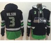 Nike Seahawks #3 Russell Wilson Navy Blue Green Name & Number Pullover NFL Hoodie