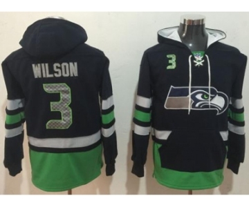 Nike Seahawks #3 Russell Wilson Navy Blue Green Name & Number Pullover NFL Hoodie