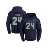 Nike Seattle Seahawks #24 Marshawn Lynch Navy Blue Name & Number Pullover NFL Hoodie