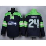 Nike Seattle Seahawks #24 Marshawn Lynch blue-green jerseys[pullover hooded sweatshirt]