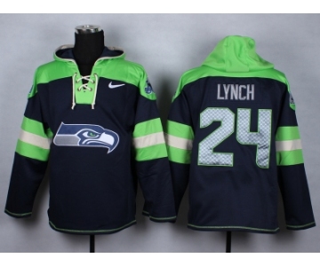 Nike Seattle Seahawks #24 Marshawn Lynch blue-green jerseys[pullover hooded sweatshirt]