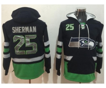 Nike Seattle Seahawks #25 Richard Sherman Navy Blue Green Name & Number Pullover NFL Hoodie