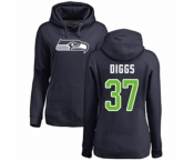 Football Women's Seattle Seahawks #37 Quandre Diggs Navy Blue Name & Number Logo Pullover Hoodie