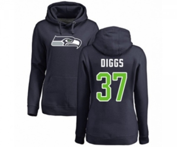 Football Women's Seattle Seahawks #37 Quandre Diggs Navy Blue Name & Number Logo Pullover Hoodie