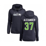 Football Women's Seattle Seahawks #37 Shaun Alexander Navy Blue Name & Number Logo Pullover Hoodie