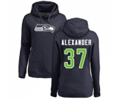 Football Women's Seattle Seahawks #37 Shaun Alexander Navy Blue Name & Number Logo Pullover Hoodie