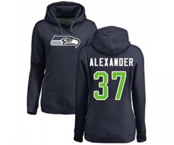 Football Women's Seattle Seahawks #37 Shaun Alexander Navy Blue Name & Number Logo Pullover Hoodie