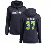 Football Women's Seattle Seahawks #37 Tre Flowers Navy Blue Name & Number Logo Pullover Hoodie