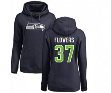 Football Women's Seattle Seahawks #37 Tre Flowers Navy Blue Name & Number Logo Pullover Hoodie