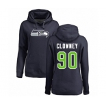 Football Women's Seattle Seahawks #90 Jadeveon Clowney Navy Blue Name & Number Logo Pullover Hoodie