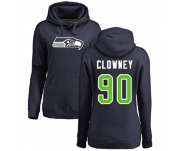 Football Women's Seattle Seahawks #90 Jadeveon Clowney Navy Blue Name & Number Logo Pullover Hoodie