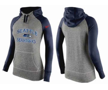 Women Nike Seattle Seahawks Performance Hoodie Grey & Dark Blue_2