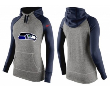 Women Nike Seattle Seahawks Performance Hoodie Grey & Dark Blue_3