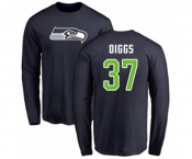 Football Seattle Seahawks #37 Quandre Diggs Navy Blue Name & Number Logo Long Sleeve T-Shirt