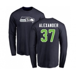 Football Seattle Seahawks #37 Shaun Alexander Navy Blue Name & Number Logo Long Sleeve T-Shirt