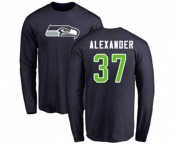 Football Seattle Seahawks #37 Shaun Alexander Navy Blue Name & Number Logo Long Sleeve T-Shirt