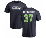 Football Seattle Seahawks #37 Shaun Alexander Navy Blue Name & Number Logo T-Shirt