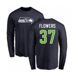 Football Seattle Seahawks #37 Tre Flowers Navy Blue Name & Number Logo Long Sleeve T-Shirt