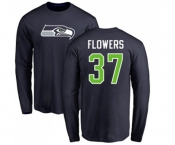 Football Seattle Seahawks #37 Tre Flowers Navy Blue Name & Number Logo Long Sleeve T-Shirt