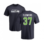 Football Seattle Seahawks #37 Tre Flowers Navy Blue Name & Number Logo T-Shirt