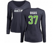 Football Women's Seattle Seahawks #37 Quandre Diggs Navy Blue Name & Number Logo Long Sleeve T-Shirt