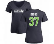 Football Women's Seattle Seahawks #37 Quandre Diggs Navy Blue Name & Number Logo T-Shirt