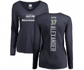 Football Women's Seattle Seahawks #37 Shaun Alexander Navy Blue Backer Long Sleeve T-Shirt