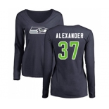 Football Women's Seattle Seahawks #37 Shaun Alexander Navy Blue Name & Number Logo Long Sleeve T-Shirt