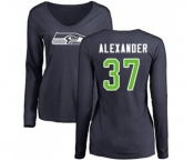 Football Women's Seattle Seahawks #37 Shaun Alexander Navy Blue Name & Number Logo Long Sleeve T-Shirt