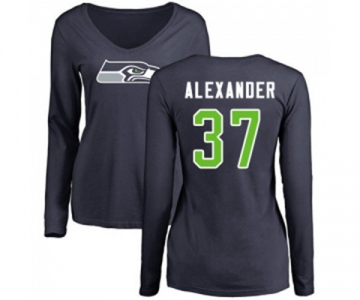 Football Women's Seattle Seahawks #37 Shaun Alexander Navy Blue Name & Number Logo Long Sleeve T-Shirt