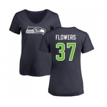 Football Women's Seattle Seahawks #37 Tre Flowers Navy Blue Name & Number Logo T-Shirt