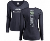 Football Women's Seattle Seahawks #90 Jadeveon Clowney Navy Blue Backer Long Sleeve T-Shirt