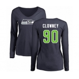 Football Women's Seattle Seahawks #90 Jadeveon Clowney Navy Blue Name & Number Logo Long Sleeve T-Shirt