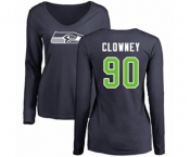 Football Women's Seattle Seahawks #90 Jadeveon Clowney Navy Blue Name & Number Logo Long Sleeve T-Shirt