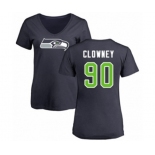 Football Women's Seattle Seahawks #90 Jadeveon Clowney Navy Blue Name & Number Logo T-Shirt