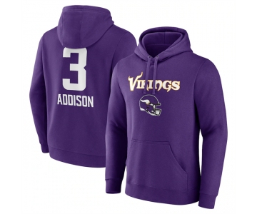 Men's Minnesota Vikings #3 Jordan Addison Purple Team Wordmark Player Name & Number Pullover Hoodie