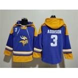 Men's Minnesota Vikings #3 Jordan Addison Purple Yellow Ageless Must-Have Lace-Up Pullover Hoodie